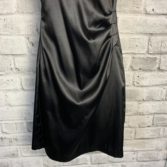 Vintage 90s Y2K B. Smart Black Satin Sparkle Ruched Halter Dress - Picture 3 of 14